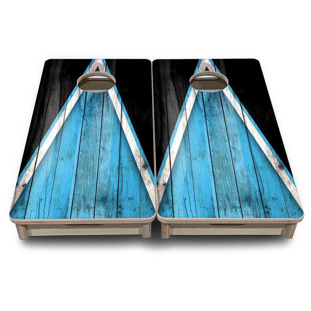 Team Color Triangle - Mini or Vacation Size Cornhole Boards (Sky Blue & Black)