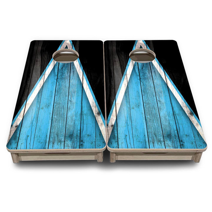 Team Color Triangle - Mini or Vacation Size Cornhole Boards (Sky Blue & Black)