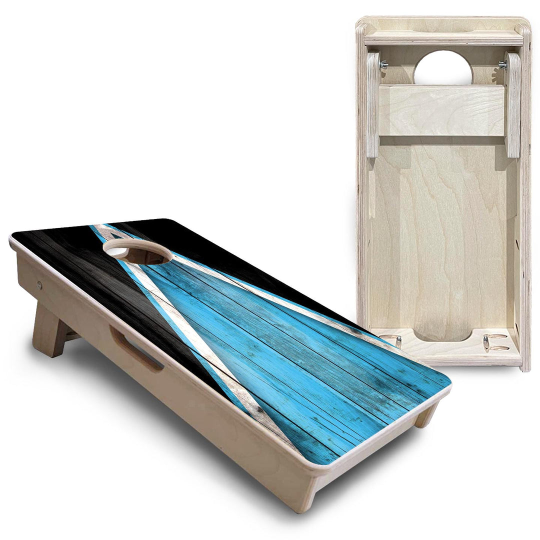Team Color Triangle - Mini or Vacation Size Cornhole Boards (Sky Blue & Black)