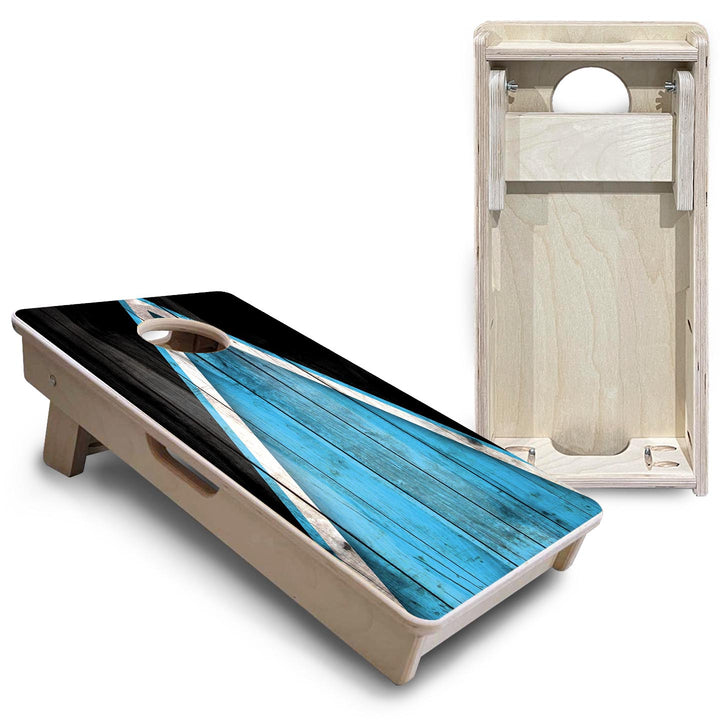 Team Color Triangle - Mini or Vacation Size Cornhole Boards (Sky Blue & Black)