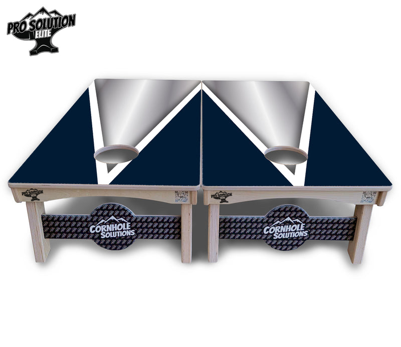 Pro Solution Elite - Silver/Blue Triangle - Professional Tournament Cornhole Boards 3/4" Baltic Birch - Zero Bounce Zero Movement Vertical Interlocking Braces for Extra Weight & Stability +Double Thick Legs +Airmail Blocker