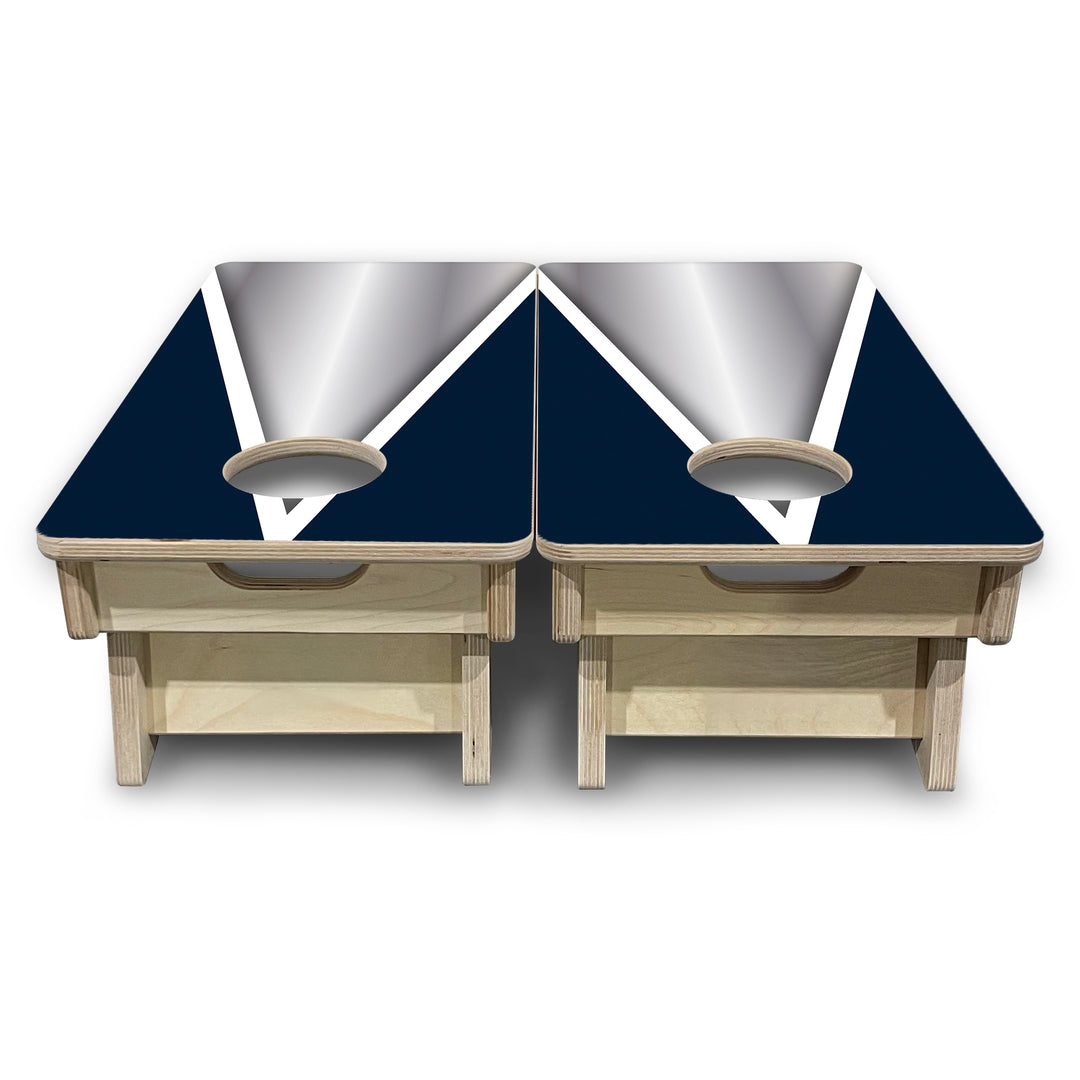 Mini Cornhole Boards - Silver/Blue Triangle