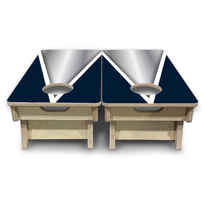Mini Cornhole Boards - Silver/Blue Triangle