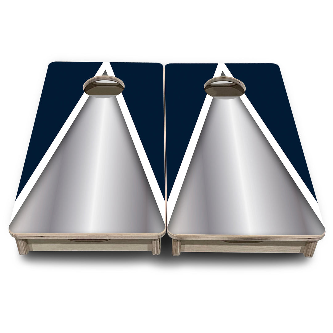 Mini Cornhole Boards - Silver/Blue Triangle