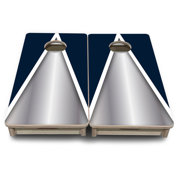 Mini Cornhole Boards - Silver/Blue Triangle