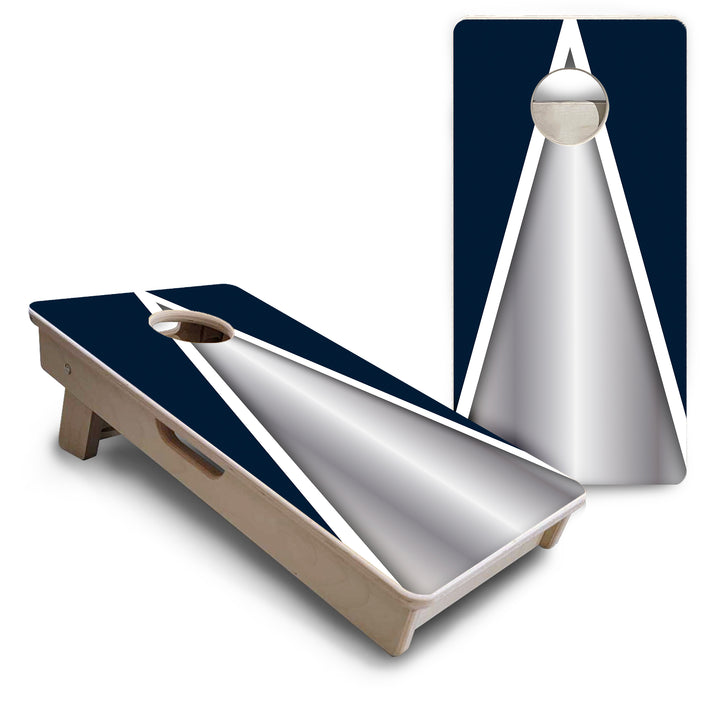 Mini Cornhole Boards - Silver/Blue Triangle