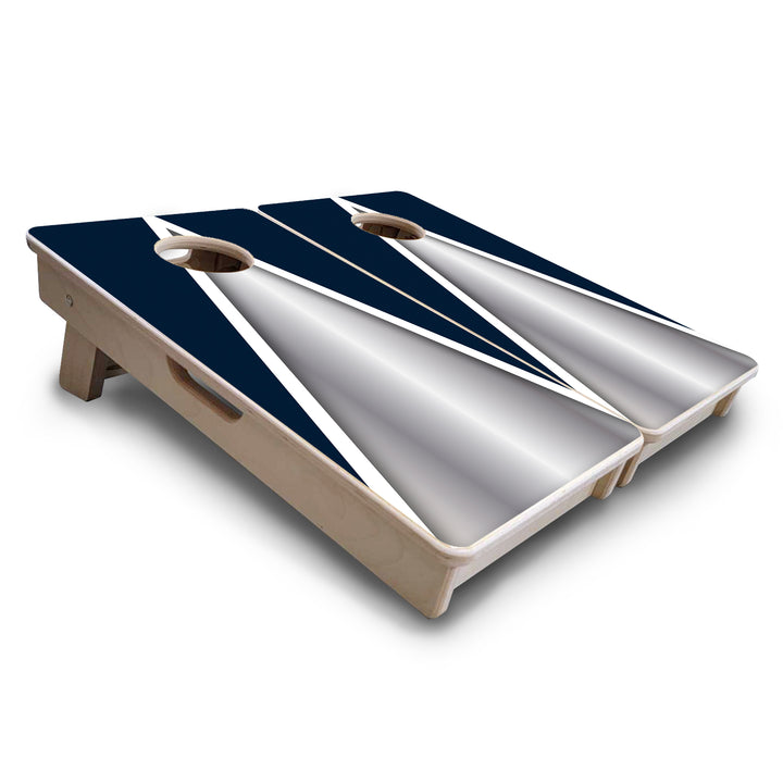 Mini Cornhole Boards - Silver/Blue Triangle
