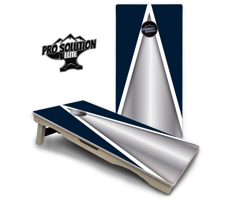 Pro Solution Elite - Silver/Blue Triangle - Professional Tournament Cornhole Boards 3/4" Baltic Birch - Zero Bounce Zero Movement Vertical Interlocking Braces for Extra Weight & Stability +Double Thick Legs +Airmail Blocker