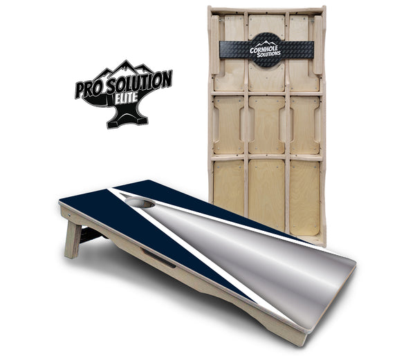 Pro Solution Elite - Silver/Blue Triangle - Professional Tournament Cornhole Boards 3/4" Baltic Birch - Zero Bounce Zero Movement Vertical Interlocking Braces for Extra Weight & Stability +Double Thick Legs +Airmail Blocker