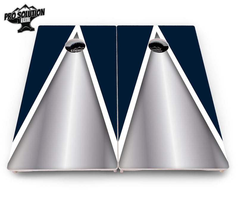 Pro Solution Elite - Silver/Blue Triangle - Professional Tournament Cornhole Boards 3/4" Baltic Birch - Zero Bounce Zero Movement Vertical Interlocking Braces for Extra Weight & Stability +Double Thick Legs +Airmail Blocker