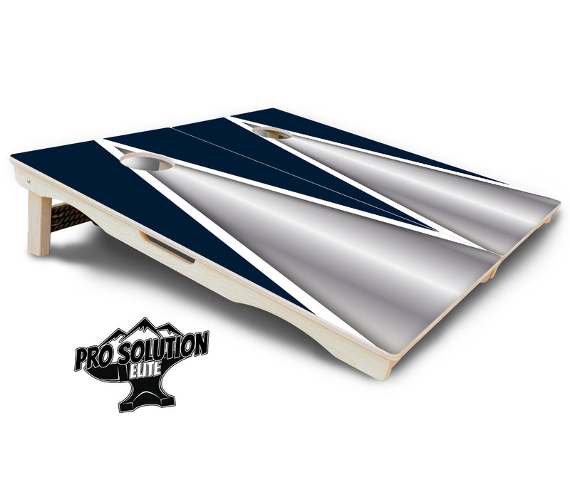 Pro Solution Elite - Silver/Blue Triangle - Professional Tournament Cornhole Boards 3/4" Baltic Birch - Zero Bounce Zero Movement Vertical Interlocking Braces for Extra Weight & Stability +Double Thick Legs +Airmail Blocker