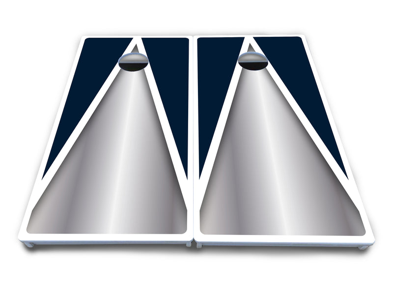 Waterproof - Silver/Blue Triangle - All Weather Boards "Outdoor Solution" 18mm(3/4")Direct UV Printed - Regulation 2' by 4' Cornhole Boards (Set of 2 Boards) Double Thick Legs, with Leg Brace & Dual Support Braces!