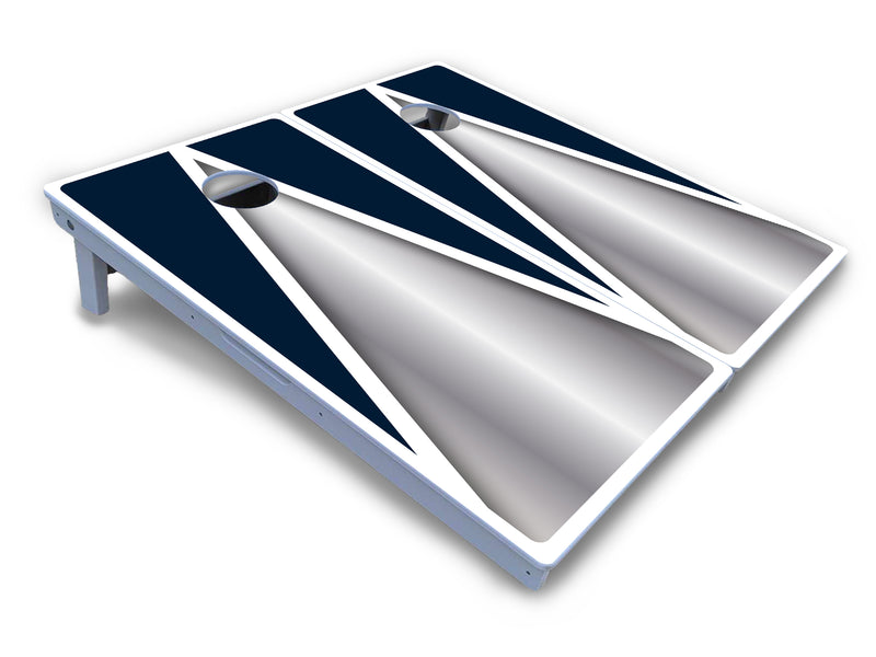 Waterproof - Silver/Blue Triangle - All Weather Boards "Outdoor Solution" 18mm(3/4")Direct UV Printed - Regulation 2' by 4' Cornhole Boards (Set of 2 Boards) Double Thick Legs, with Leg Brace & Dual Support Braces!