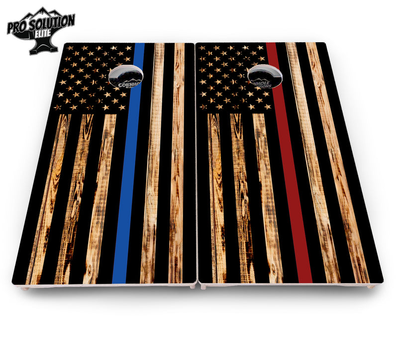 Pro Solution Elite - Blue & Red Line Burnt Flag Design Options - Professional Tournament Cornhole Boards 3/4" Baltic Birch - Zero Bounce Zero Movement Vertical Interlocking Braces for Extra Weight & Stability +Double Thick Legs +Airmail Blocker