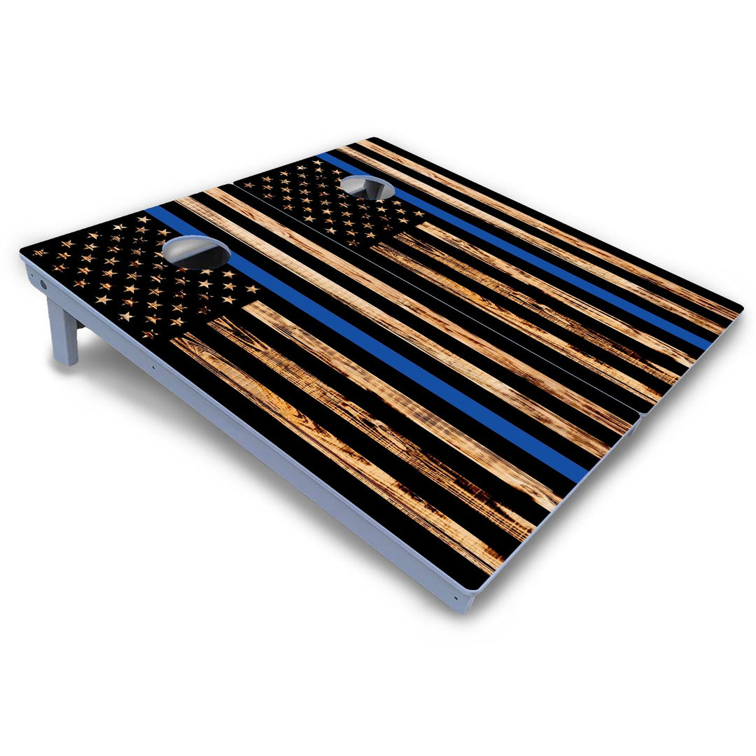 Blue & Red Line Burnt Flag Cornhole Boards - All Weather Series