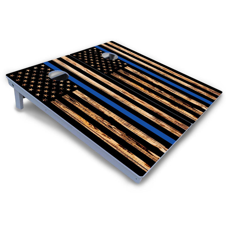 Blue & Red Line Burnt Flag Cornhole Boards - All Weather Series