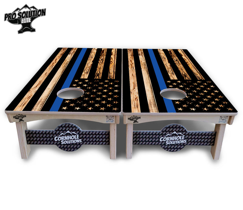 Pro Solution Elite - Blue & Red Line Burnt Flag Design Options - Professional Tournament Cornhole Boards 3/4" Baltic Birch - Zero Bounce Zero Movement Vertical Interlocking Braces for Extra Weight & Stability +Double Thick Legs +Airmail Blocker