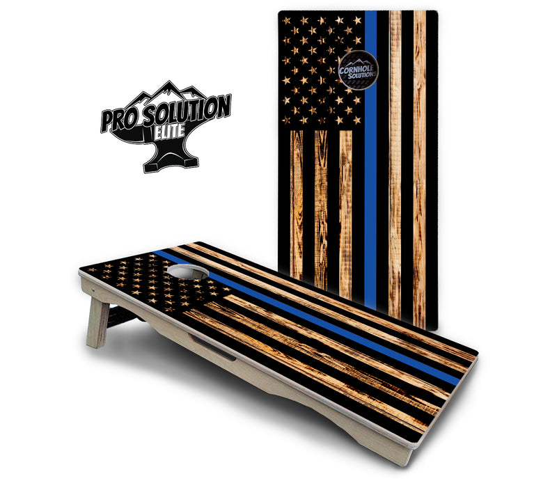 Pro Solution Elite - Blue & Red Line Burnt Flag Design Options - Professional Tournament Cornhole Boards 3/4" Baltic Birch - Zero Bounce Zero Movement Vertical Interlocking Braces for Extra Weight & Stability +Double Thick Legs +Airmail Blocker