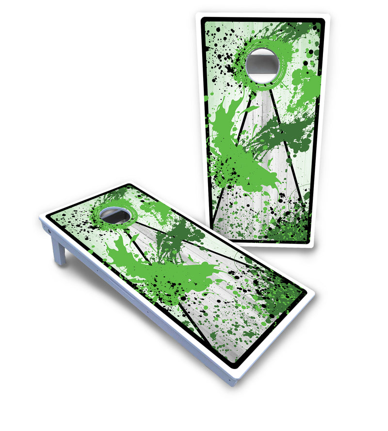 Waterproof - Paint Splatter Design Options - All Weather Boards "Outdoor Solution" 18mm(3/4")Direct UV Printed - Regulation 2' by 4' Cornhole Boards (Set of 2 Boards) Double Thick Legs, with Leg Brace & Dual Support Braces!