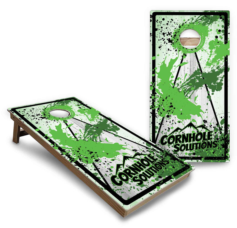 Backyard Solution Boards - Paint Splatter CS Logo (8) Color Options - Regulation 2'x4' Boards - 15mm Baltic Birch Tops - Solid Wood Frames + Folding Legs w/Brace + (1) Support Brace + UV Direct Print + UV Clear Coat