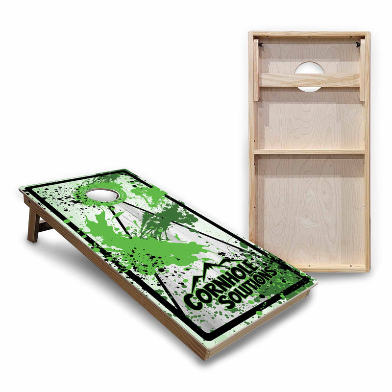 Backyard Solution Boards - Paint Splatter CS Logo (8) Color Options - Regulation 2'x4' Boards - 15mm Baltic Birch Tops - Solid Wood Frames + Folding Legs w/Brace + (1) Support Brace + UV Direct Print + UV Clear Coat