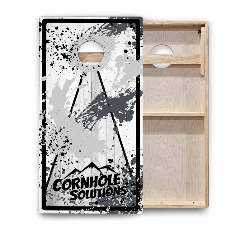 Backyard Solution Boards - Paint Splatter CS Logo (8) Color Options - Regulation 2'x4' Boards - 15mm Baltic Birch Tops - Solid Wood Frames + Folding Legs w/Brace + (1) Support Brace + UV Direct Print + UV Clear Coat