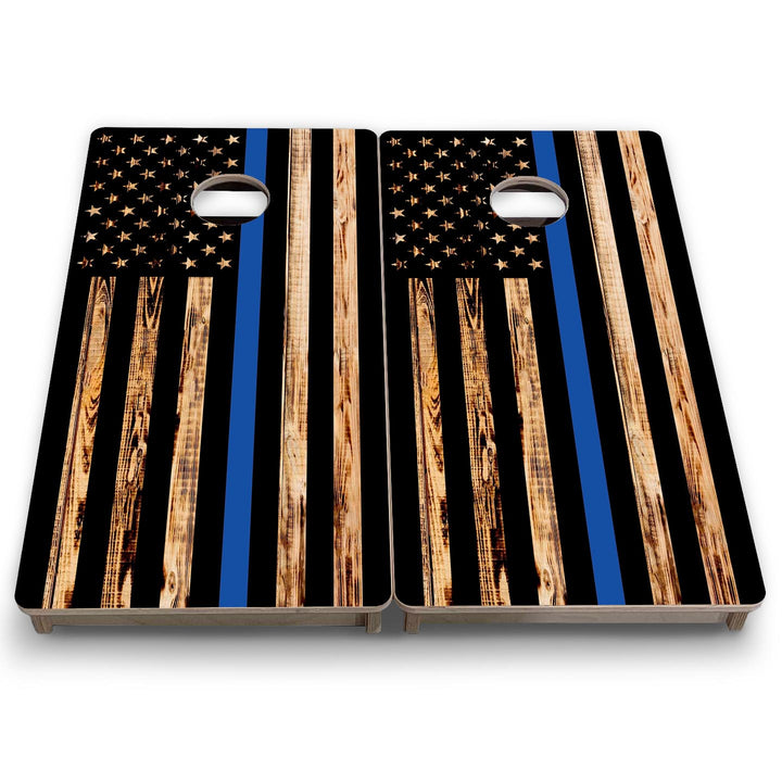 Blue Line Burnt Flag - Mini or Vacation Size Cornhole Boards