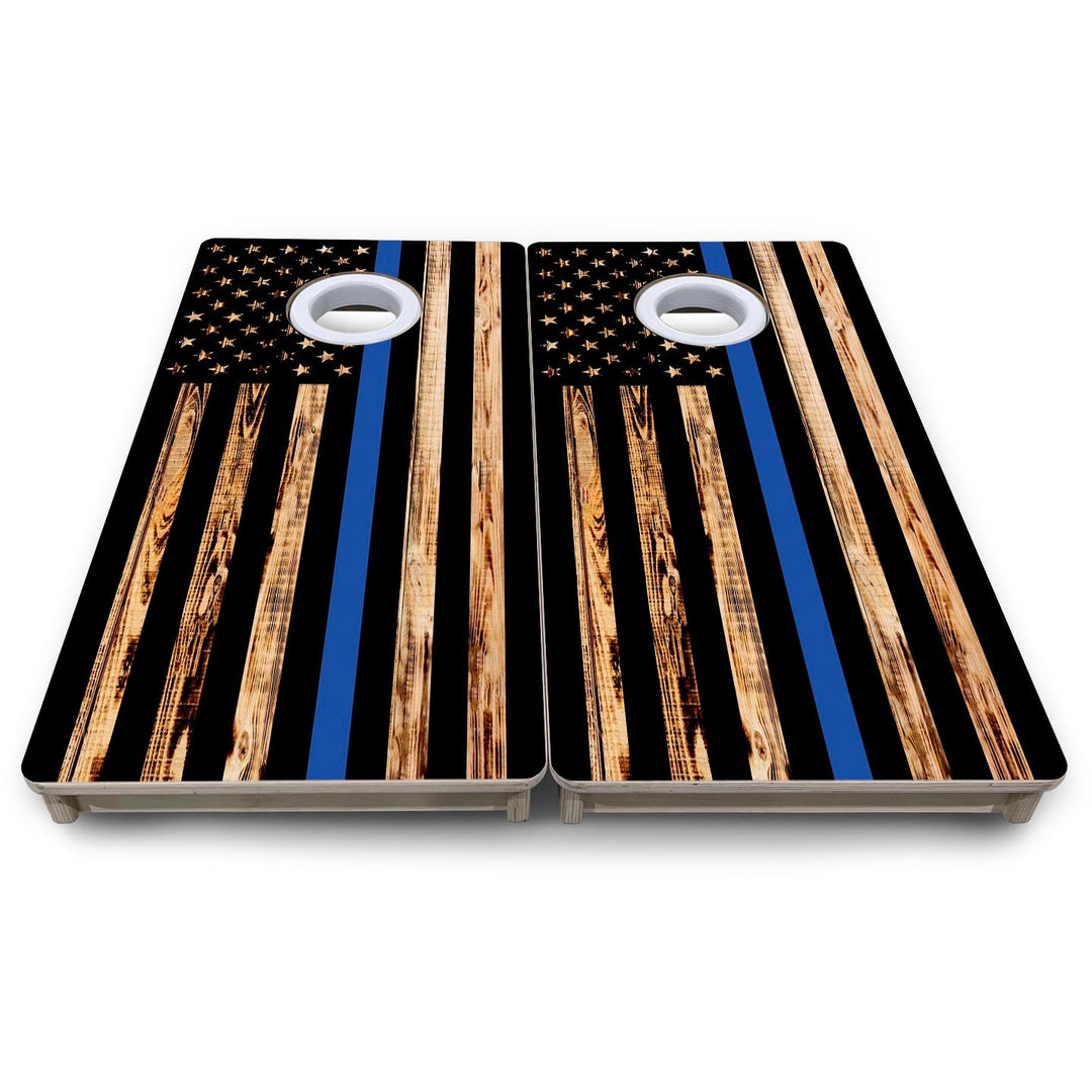 Blue Line Burnt Flag - Mini or Vacation Size Cornhole Boards