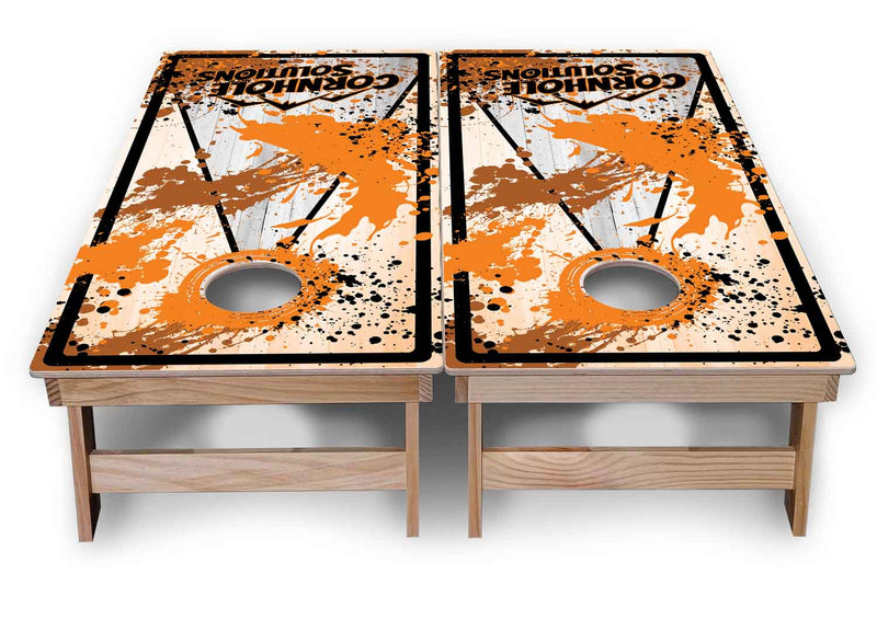 Backyard Solution Boards - Paint Splatter CS Logo (8) Color Options - Regulation 2'x4' Boards - 15mm Baltic Birch Tops - Solid Wood Frames + Folding Legs w/Brace + (1) Support Brace + UV Direct Print + UV Clear Coat