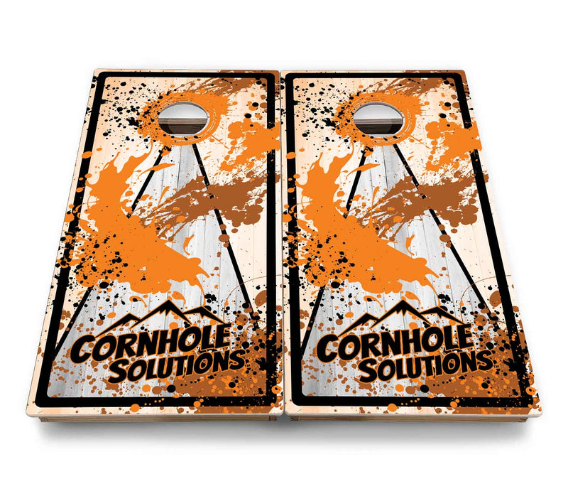 Backyard Solution Boards - Paint Splatter CS Logo (8) Color Options - Regulation 2'x4' Boards - 15mm Baltic Birch Tops - Solid Wood Frames + Folding Legs w/Brace + (1) Support Brace + UV Direct Print + UV Clear Coat
