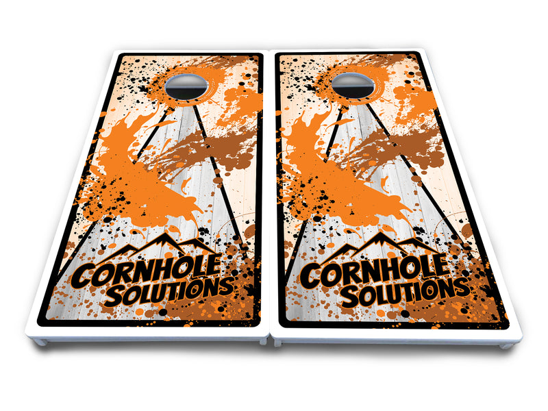 Waterproof - Paint Splatter CS Logo Design Options - All Weather Boards "Outdoor Solution" 18mm(3/4")Direct UV Printed - Regulation 2' by 4' Cornhole Boards (Set of 2 Boards) Double Thick Legs, with Leg Brace & Dual Support Braces!