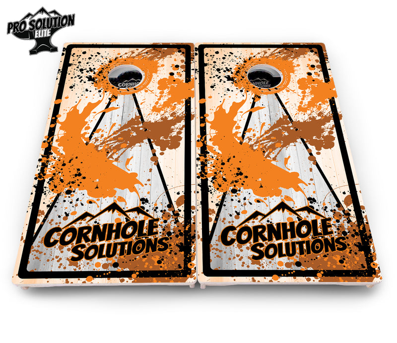 Pro Solution Elite - Paint Splatter CS Logo Design Options - Professional Tournament Cornhole Boards 3/4" Baltic Birch - Zero Bounce Zero Movement Vertical Interlocking Braces for Extra Weight & Stability +Double Thick Legs +Airmail Blocker