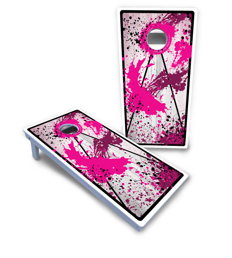 Waterproof - Paint Splatter Design Options - All Weather Boards "Outdoor Solution" 18mm(3/4")Direct UV Printed - Regulation 2' by 4' Cornhole Boards (Set of 2 Boards) Double Thick Legs, with Leg Brace & Dual Support Braces!