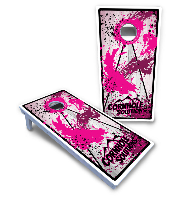 Waterproof - Paint Splatter CS Logo Design Options - All Weather Boards "Outdoor Solution" 18mm(3/4")Direct UV Printed - Regulation 2' by 4' Cornhole Boards (Set of 2 Boards) Double Thick Legs, with Leg Brace & Dual Support Braces!