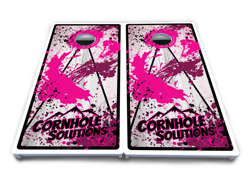 Waterproof - Paint Splatter CS Logo Design Options - All Weather Boards "Outdoor Solution" 18mm(3/4")Direct UV Printed - Regulation 2' by 4' Cornhole Boards (Set of 2 Boards) Double Thick Legs, with Leg Brace & Dual Support Braces!