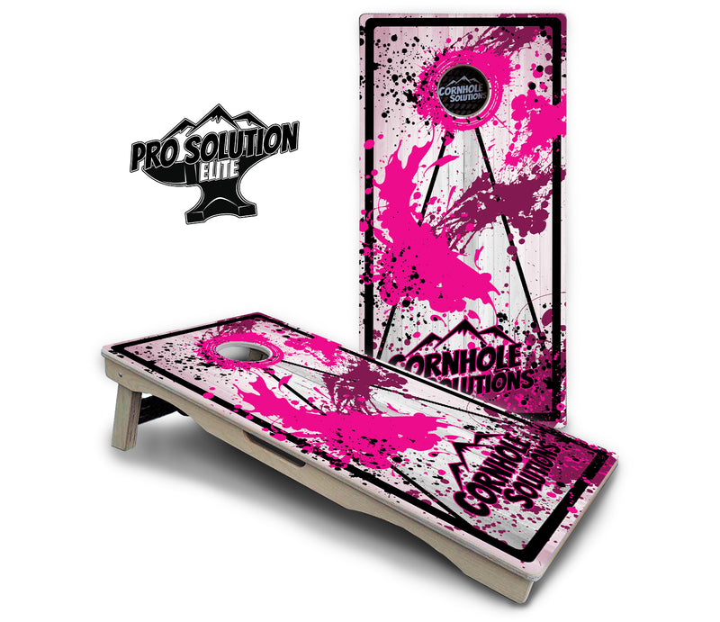 Pro Solution Elite - Paint Splatter CS Logo Design Options - Professional Tournament Cornhole Boards 3/4" Baltic Birch - Zero Bounce Zero Movement Vertical Interlocking Braces for Extra Weight & Stability +Double Thick Legs +Airmail Blocker