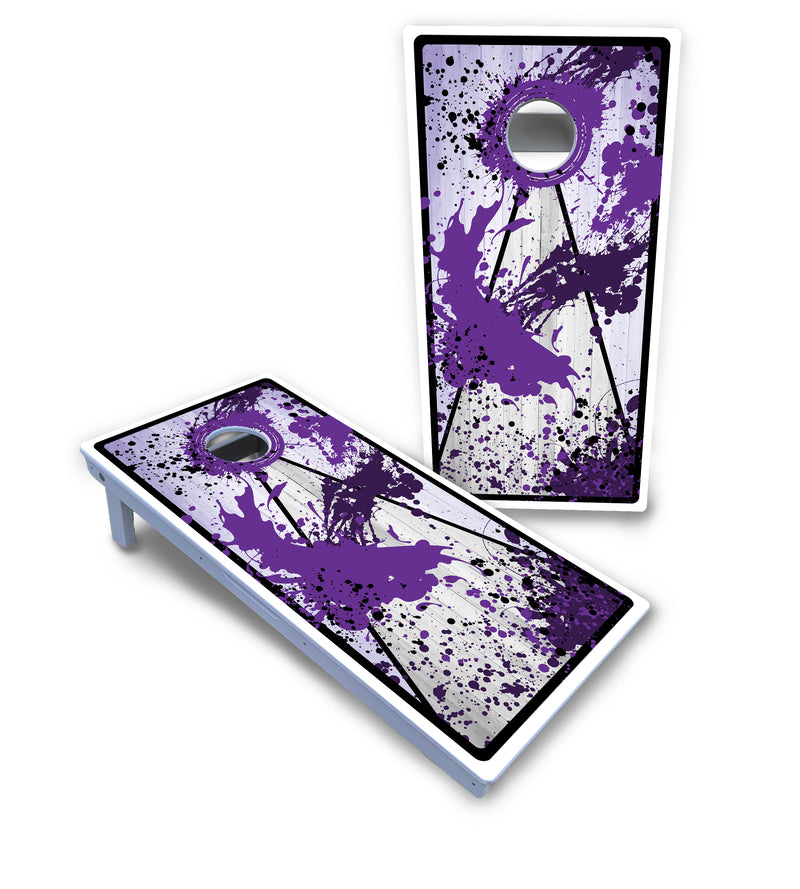 Waterproof - Paint Splatter Design Options - All Weather Boards "Outdoor Solution" 18mm(3/4")Direct UV Printed - Regulation 2' by 4' Cornhole Boards (Set of 2 Boards) Double Thick Legs, with Leg Brace & Dual Support Braces!