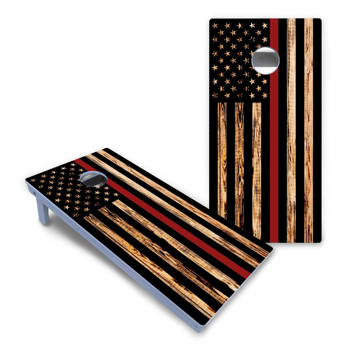Blue & Red Line Burnt Flag Cornhole Boards - All Weather Series