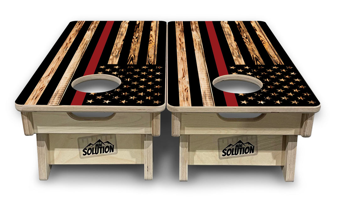 Mini Cornhole Boards - Blue & Red Line Burnt Flags