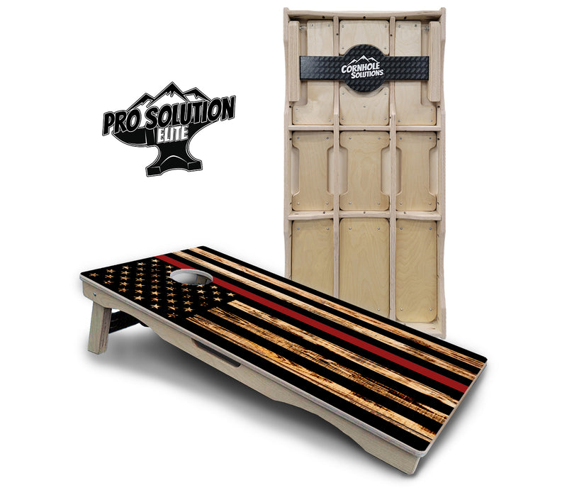 Pro Solution Elite - Blue & Red Line Burnt Flag Design Options - Professional Tournament Cornhole Boards 3/4" Baltic Birch - Zero Bounce Zero Movement Vertical Interlocking Braces for Extra Weight & Stability +Double Thick Legs +Airmail Blocker