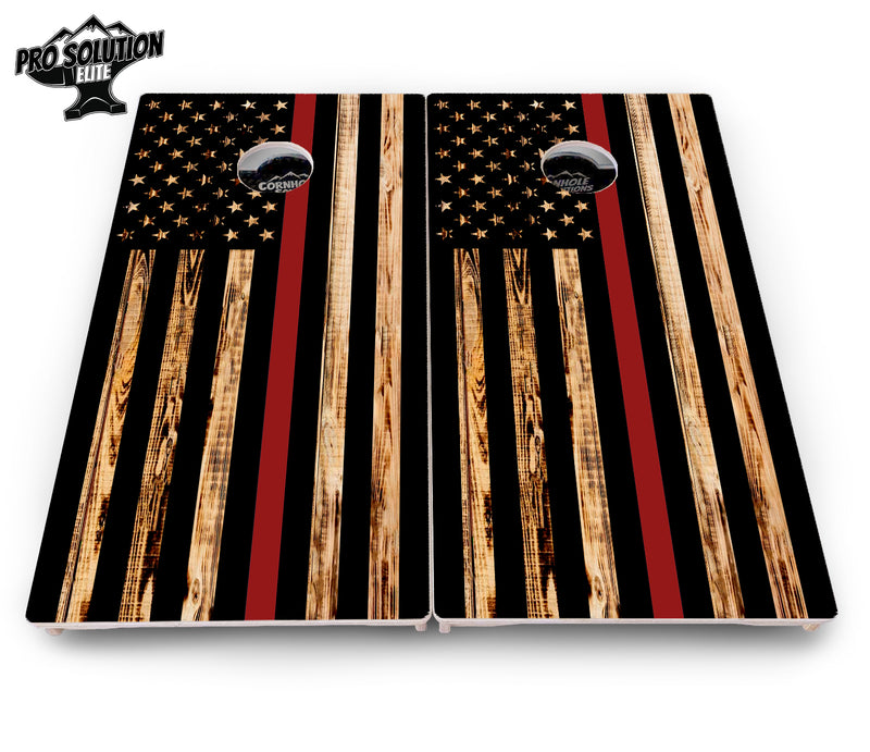 Pro Solution Elite - Blue & Red Line Burnt Flag Design Options - Professional Tournament Cornhole Boards 3/4" Baltic Birch - Zero Bounce Zero Movement Vertical Interlocking Braces for Extra Weight & Stability +Double Thick Legs +Airmail Blocker