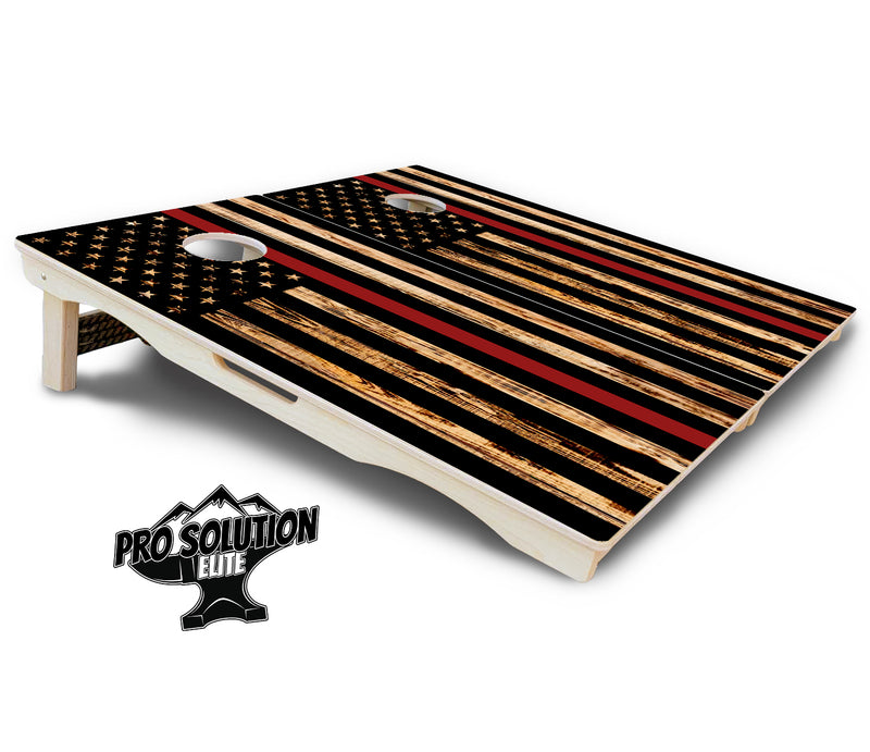 Pro Solution Elite - Blue & Red Line Burnt Flag Design Options - Professional Tournament Cornhole Boards 3/4" Baltic Birch - Zero Bounce Zero Movement Vertical Interlocking Braces for Extra Weight & Stability +Double Thick Legs +Airmail Blocker