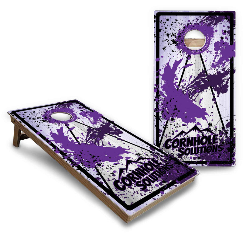 Backyard Solution Boards - Paint Splatter CS Logo (8) Color Options - Regulation 2'x4' Boards - 15mm Baltic Birch Tops - Solid Wood Frames + Folding Legs w/Brace + (1) Support Brace + UV Direct Print + UV Clear Coat