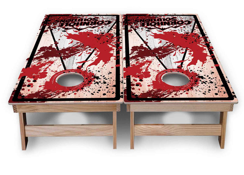 Backyard Solution Boards - Paint Splatter CS Logo (8) Color Options - Regulation 2'x4' Boards - 15mm Baltic Birch Tops - Solid Wood Frames + Folding Legs w/Brace + (1) Support Brace + UV Direct Print + UV Clear Coat