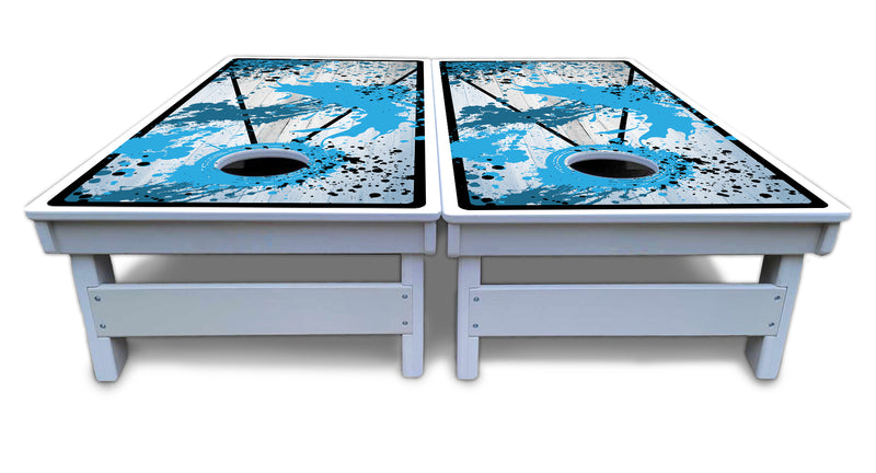 Waterproof - Paint Splatter Design Options - All Weather Boards "Outdoor Solution" 18mm(3/4")Direct UV Printed - Regulation 2' by 4' Cornhole Boards (Set of 2 Boards) Double Thick Legs, with Leg Brace & Dual Support Braces!