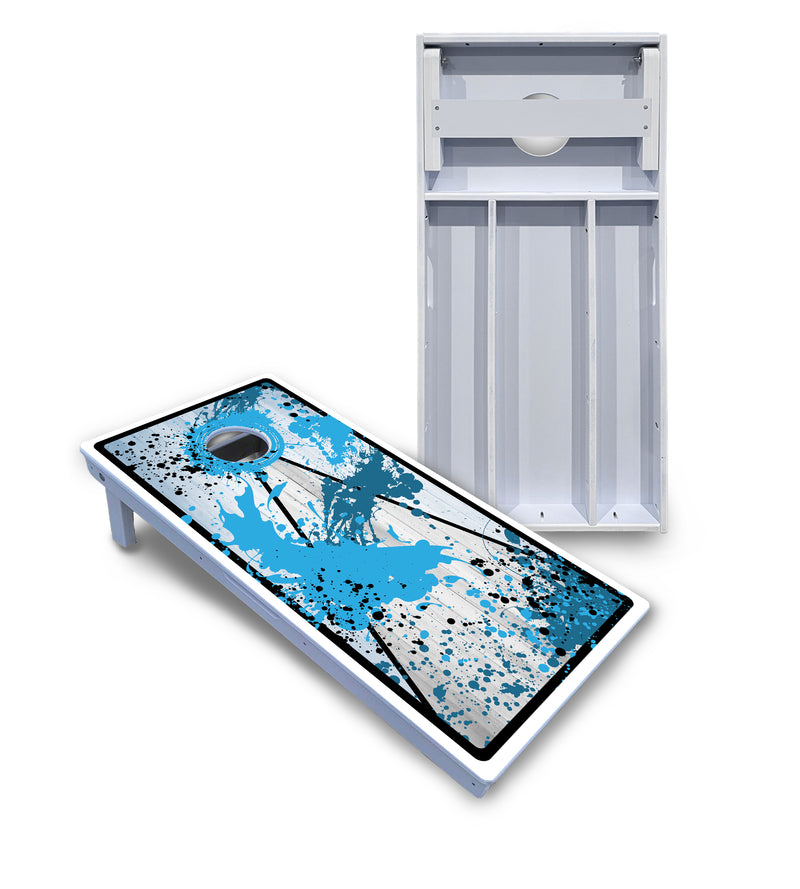 Waterproof - Paint Splatter Design Options - All Weather Boards "Outdoor Solution" 18mm(3/4")Direct UV Printed - Regulation 2' by 4' Cornhole Boards (Set of 2 Boards) Double Thick Legs, with Leg Brace & Dual Support Braces!