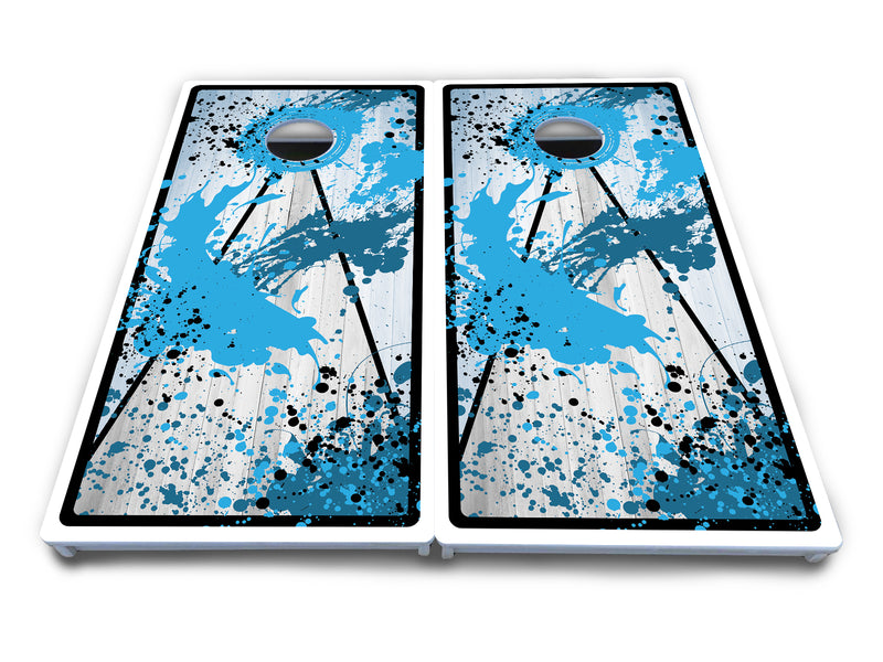 Waterproof - Paint Splatter Design Options - All Weather Boards "Outdoor Solution" 18mm(3/4")Direct UV Printed - Regulation 2' by 4' Cornhole Boards (Set of 2 Boards) Double Thick Legs, with Leg Brace & Dual Support Braces!