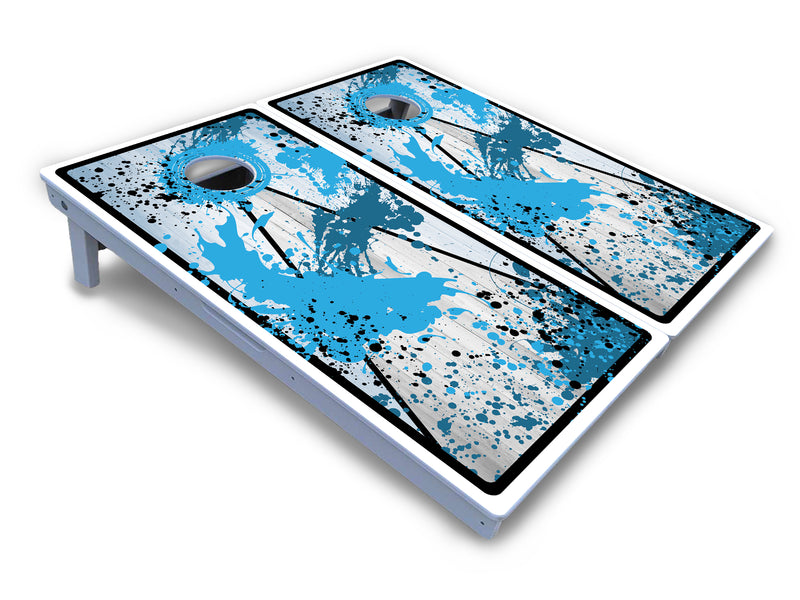 Waterproof - Paint Splatter Design Options - All Weather Boards "Outdoor Solution" 18mm(3/4")Direct UV Printed - Regulation 2' by 4' Cornhole Boards (Set of 2 Boards) Double Thick Legs, with Leg Brace & Dual Support Braces!