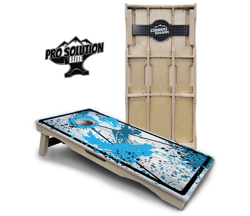 Pro Solution Elite - Paint Splatter Design Options - Professional Tournament Cornhole Boards 3/4" Baltic Birch - Zero Bounce Zero Movement Vertical Interlocking Braces for Extra Weight & Stability +Double Thick Legs +Airmail Blocker