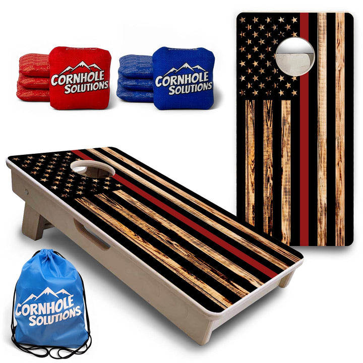 Red Line Burnt Flag - Mini or Vacation Size Cornhole Boards